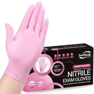 SwiftGrip Pink Disposable Gloves, 3-mil, Medical exam Gloves Disposable Latex Free, Gloves for Cleaning & Esthetician, Pink Rubber Gloves, Pink Cleaning Gloves, Powder-Free, 100-ct Box (Medium)