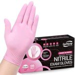 SwiftGrip Pink Disposable Gloves, 3-mil, Medical exam Gloves Disposable Latex Free, Gloves for Cleaning & Esthetician, Pink Rubber Gloves, Pink Cleaning Gloves, Powder-Free, 100-ct Box (Medium)