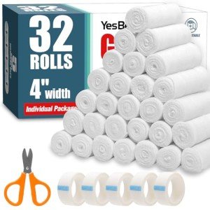 YesBes 32 Pack Gauze Rolls, 4 in x 4.1 Yards, Premium Gauze Wrap Roll for Wounds, Bandage Wrap Rolled Gauze, Mummy Wraps, Individually Wrapped