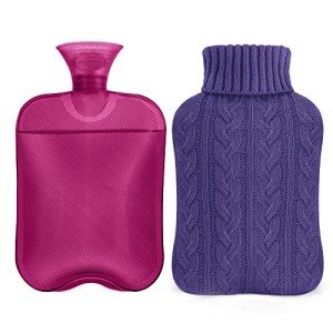 Hot Water Bottle with Knitted Cover - 2L Purple