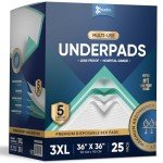 25 Pack Disposable Bed Pads 36 X 36 Inches, Super Absorbent Extra Large Incontinence Underpads, 125 Gram Heavy Duty Ultra Absorbency Medical Chux, Baby Changing Pad, Dog Puppy Pet Training Pee Pad