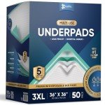 50 Pack Disposable Bed Pads 36 X 36 Inches, Super Absorbent Extra Large Incontinence Underpads, 125 Gram Heavy Duty Ultra Absorbency Medical Chux, Baby Changing Pad, Dog Puppy Pet Training Pee Pad
