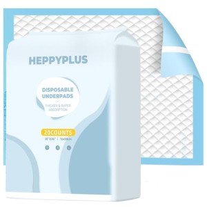 HEPPYPLUS Bed Pads with Adhesive Strips 30"X 36" Disposable Underpads Extra Large Thicker Pee Pads for Adult (20 Count)