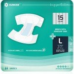 SUNKISS TrustPlus Adult Diapers with Maximum Absorbency, Disposable Incontinence Briefs with Tabs for Men and Women, Odor Control, Large, 15 Count