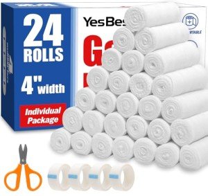 YesBes 24 Pack Gauze Rolls, 4 in x 4.1 Yards, Premium Gauze Wrap Roll for Wounds, Bandage Wrap Rolled Gauze, Mummy Wraps, Individually Wrapped