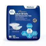 MED PRIDE Maximum Absorbency Adult Briefs for Incontinence with Refastenable Tabs [Medium, 12-Pack] - Ultra-Absorbent Adult Diapers for Men & Women- Bladder Control Unisex Disposable Underwear