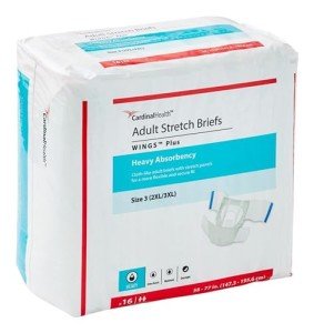 Cardinal Health™ Wings™ Plus Adult Stretch Briefs, Heavy Absorbency, Green, Size 3, 2XL/3XL, Case of 64