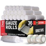 Premium Gauze Rolls - (36 Pack) - 3" x 4.1yd First Aid Rolled Gauze - Individually Wrapped + 3 Free Bonus Tapes - Conforming Breathable Gauze Wrap Roll for Wounds - Mummy Wraps