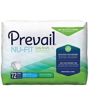 Prevail Nu-Fit Incontinence Briefs, Unisex Disposable Adult Diapers with Tabs for Men & Women, Maximum Absorbency, Large, 72 Count (4 Packs of 18)