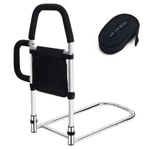 Bed Rails for Elderly with Grab Bars & Pocket