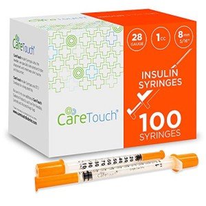 Care Touch Insulin Syringes - 28g 5/16" - 8 mm 1 cc (Pack of 100) (Package may Vary)