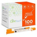 Care Touch Insulin Syringes - 28g 5/16" - 8 mm 1 cc (Pack of 100) (Package may Vary)