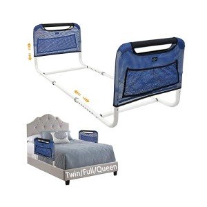 Adjustable Double Bed Safety Rail with Storage Pocket