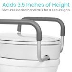 Vive Toilet Seat Risers for Seniors (Raised with Handles) Grab Bar Seat for Seniors - Options for Elongated & Standard Bowls - Elderly Handicap Medical Hip Replacement Surgery Lift, Easy Clean, White