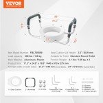 VEVOR Raised Toilet Seat, 3.5" Height Raised, 300 lbs Weight Capacity, for Standard Round Toilet, Aluminum Handrail, with EVA Armrest Padding, for Elderly, Handicap, Patient, Pregnant, Medical