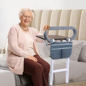 Adjustable Bed Rails for Elderly with Table & Storage