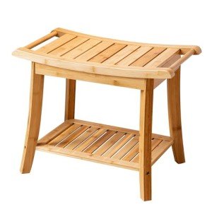 Bamboo Shower Bench with Storage Shelf for Adults