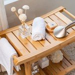 Bamboo Shower Bench with Storage Shelf for Adults