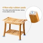 Bamboo Shower Bench with Storage Shelf for Adults