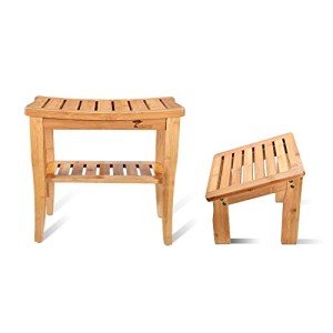 Deluxe Bamboo Shower Seat Bench with Storage Shelf