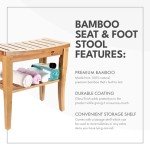 Deluxe Bamboo Shower Seat Bench with Storage Shelf