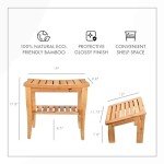 Deluxe Bamboo Shower Seat Bench with Storage Shelf