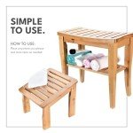 Deluxe Bamboo Shower Seat Bench with Storage Shelf
