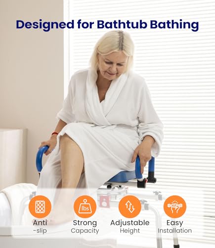 VOCIC Adjustable Swivel Shower Chair with Armrests