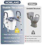 HOMLAND Toilet Seat Riser for Seniors, Raised Toilet Seat with Handles & Padded Seat, Adjustable Height & Width, 400lb Handicap Elevated Toilet Seat for Elderly, Pregnant, Bathroom, Fit Any Toilet