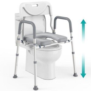 PELEGON Raised Toilet Seat with Handles (400lb) - Adjustable 3 in 1 Commode Chair for Toilet with Arms, Toilet Riser with Handles, Bedside Commode Chair, Handicap Toilet Seat for Elderly (Grey)