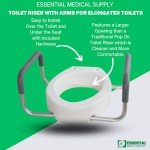 Essential Medical Supply Raised Elevated Toilet Seat Riser for an Elongated Toilet with Padded Aluminum Arms for Support and Compatible with Toilet Seat, Elongated, 19 x 14 x 3.5