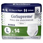 NorthShore GoSupreme Overnight Incontinence Underwear, 8-Hour Pullup Style, Large, 14 Count Bag, White, 36-48 inches, Unisex Adult Diapers