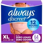 Always Discreet Adult Incontinence Underwear for Women and Postpartum Underwear, XL, Up to 100%* Bladder Leak Protection, 64 CT,