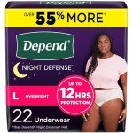 Depend Night Defense Adult Incontinence & Postpartum Bladder Leak Underwear for Women, Disposable, Overnight, Large, Blush, 22 Count, Packaging May Vary