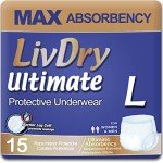LivDry Large Ultimate Adult Pull Ups for Women and Men, Incontinence Underwear, High Absorbency, L, 15-Pack