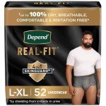 Depend Real Fit Incontinence Underwear for Men, Disposable, Maximum Absorbency, Small/Medium, Grey, 52 Count (2 Packs of 26), Packaging May Vary
