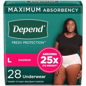 Depend Fresh Protection Adult Incontinence & Postpartum Bladder Leak Underwear for Women, Disposable, Maximum, Large, Blush, 28 Count, Packaging May Vary
