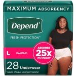 Depend Fresh Protection Adult Incontinence & Postpartum Bladder Leak Underwear for Women, Disposable, Maximum, Large, Blush, 28 Count, Packaging May Vary
