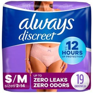 Always Discreet Adult Incontinence & Postpartum Underwear For Women, Size Small/Medium,White, Maximum Absorbency, Disposable, 19 Count(Pack of 1) (Packaging May Vary)