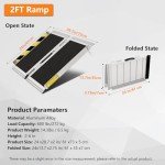 2FT Non-Slip Aluminum Wheelchair Ramp for Home