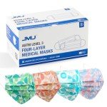 JMU 50 Pack Multicolor Disposable Face Masks, 4-Ply ASTM Level 3 Medical Face Masks for Adults