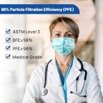 JMU 50 Pack Multicolor Disposable Face Masks, 4-Ply ASTM Level 3 Medical Face Masks for Adults