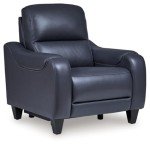 Blue Leather Power Recliner with Adjustable Headrest