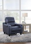 Blue Leather Power Recliner with Adjustable Headrest