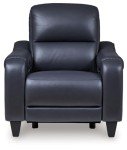 Blue Leather Power Recliner with Adjustable Headrest
