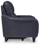 Blue Leather Power Recliner with Adjustable Headrest