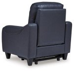 Blue Leather Power Recliner with Adjustable Headrest