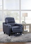 Blue Leather Power Recliner with Adjustable Headrest