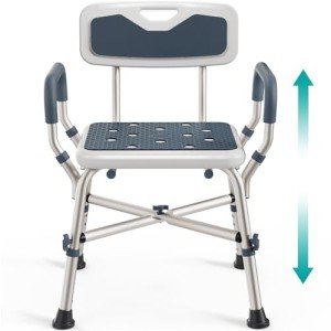 PELEGON Shower Chair (450lb) with Padded Armrests and Back, Shower Chair for Elderly and Disabled, Adjustable Height Shower Seat, Heavy Duty Shower Chair for Inside Shower, Handicap Shower Chair- Blue