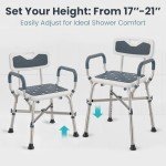 PELEGON Shower Chair (450lb) with Padded Armrests and Back, Shower Chair for Elderly and Disabled, Adjustable Height Shower Seat, Heavy Duty Shower Chair for Inside Shower, Handicap Shower Chair- Blue